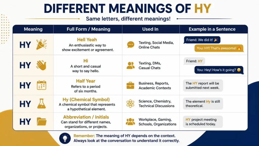 Different meanings of HY in text and online conversations