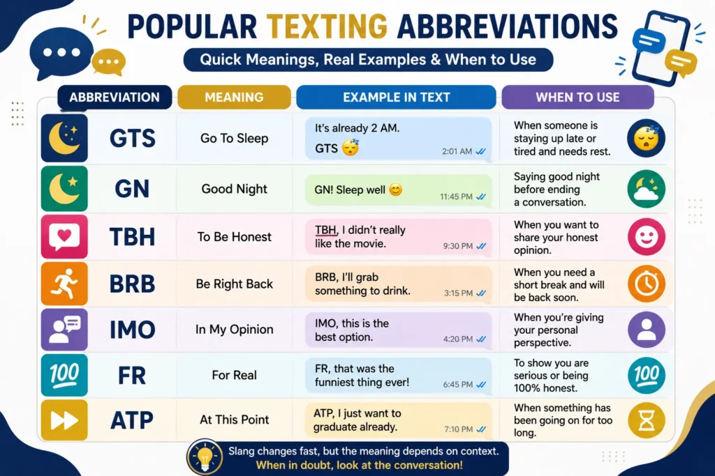 GTS meaning compared with common texting slang